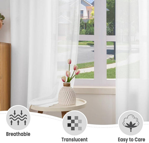 Rootz 2-Piece Linen Look Curtains Set - Voile Drapes - Semi-Transparent Window Treatment - UV Protection - 135x245 cm