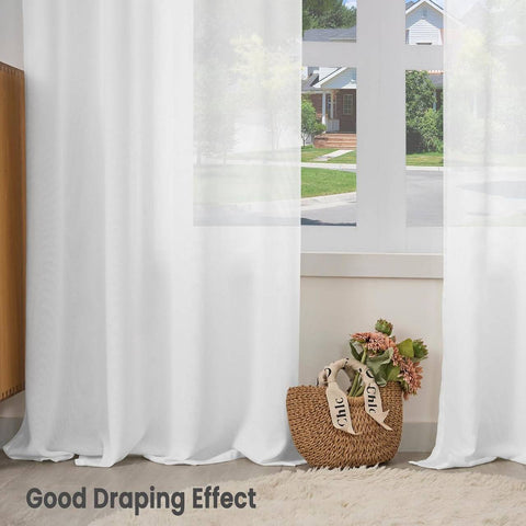 Rootz Curtains 2-Piece Set - Window Drapes - Eyelet Curtains - Semi-Transparent - UV Protection - Linen Look - White - 135x175 cm