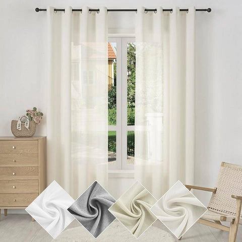 Rootz Curtain with Eyelets - Linen Look - Semi-Transparent Voile - UV Protection - 135x245cm White