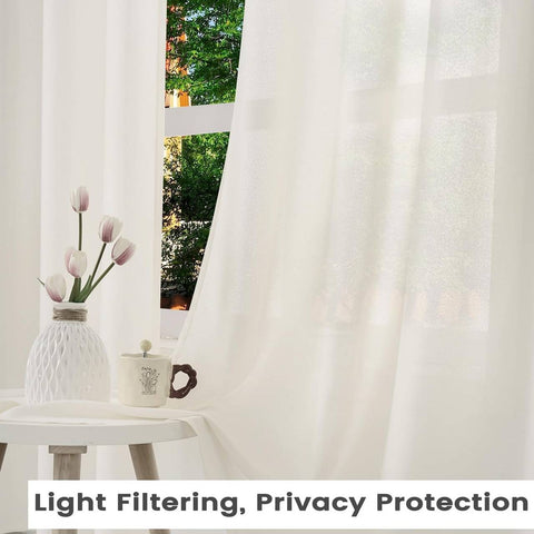 Rootz Curtain with Eyelets - Linen Look - Semi-Transparent Voile - UV Protection - 135x245cm White