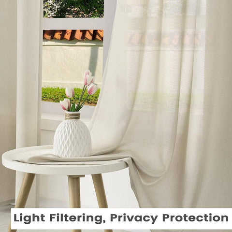 Rootz Semi-Transparent Curtain - Linen Look - Eyelet Design - UV Protection - 135x225 cm