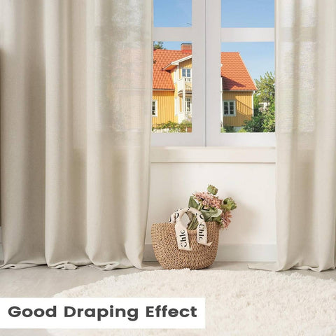 Rootz Semi-Transparent Curtain - Linen Look - Eyelet Design - UV Protection - 135x225 cm