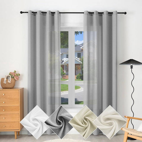 Rootz Semi-Transparent Eyelet Curtain - Voile Curtain - Linen Look Curtain - UV Protection - 135cm x 175cm - Elegant Grey