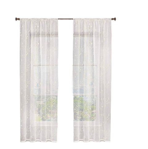 Rootz Curtains Set - Window Drapes - Sheer Panels - Flower Embroidery - Privacy & Sun Protection - Brown- 140x175 cm