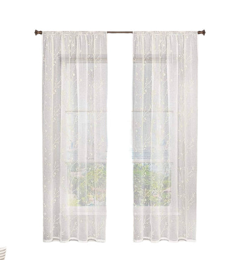 Rootz Curtains Set - Sheer Panels - Embroidered Drapes - Enhances Privacy - Brown 140x245 cm - Perfect for Living Rooms