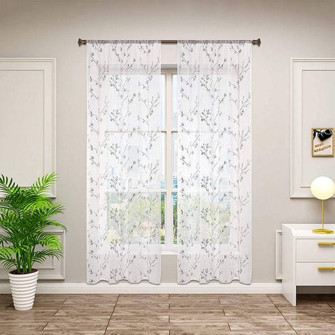 Rootz Curtains Set - Window Drapes - Embroidered Panels - Privacy & Light Control - 140x175cm - Grey - 2 Pieces