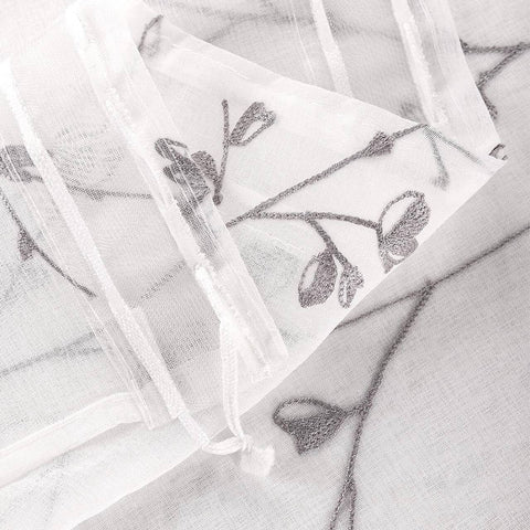Rootz Curtains Embroidery - Transparent Drapes - Floral Window Decor - Privacy Protection - 140x225 cm - Soft Polyester - 2 Piece Set