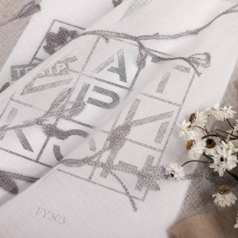 Rootz Curtains Set - Window Drapes - Embroidered Panels - Privacy & Light Control - 140x175cm - Grey - 2 Pieces