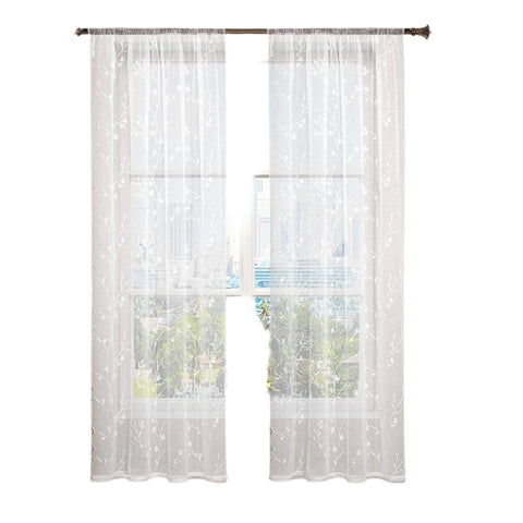 Rootz 2 Piece Set Curtains - Window Drapes - Embroidered Panels - Sun Protection - White Linen Look 140x225cm