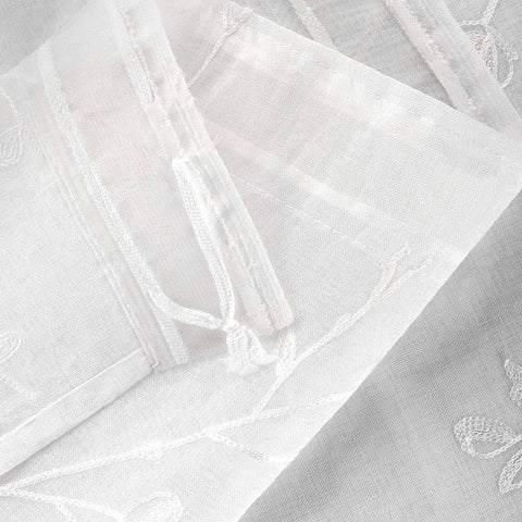 Rootz Curtains Set - Transparent Floral Embroidery - Linen Look Drapes - Soft & Eco-friendly - 140x245 cm - White - Privacy & Stylish Decor