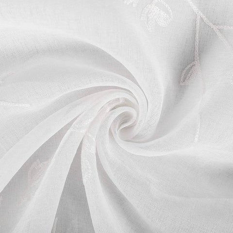 Rootz 2 Piece Set Curtains - Window Drapes - Embroidered Panels - Sun Protection - White Linen Look 140x225cm