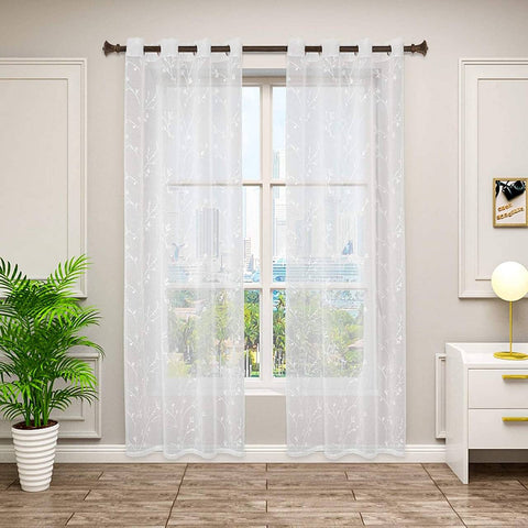 Rootz Curtains Set - Window Drapes - Embroidered Panels - Sun Protection - 140x245 cm - Stylish, Romantic, Modern Design