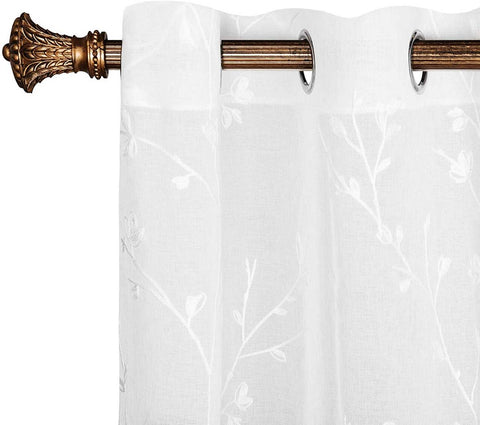 Rootz Curtains Set - Window Drapes - Embroidered Panels - Sun Protection - 140x245 cm - Stylish, Romantic, Modern Design