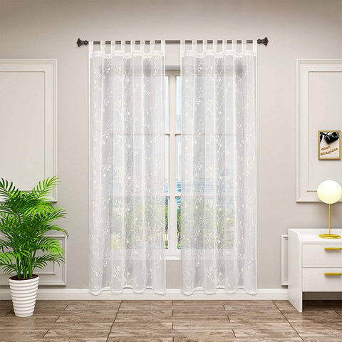 Rootz Curtains Two Piece Set - Transparent Drapes - Embroidery Panels - Privacy Protection - 140x245 cm Brown
