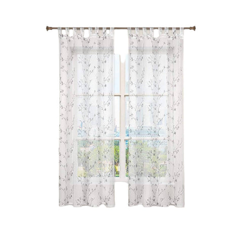 Rootz Curtains Set - Window Drapes - Embroidered Panels - Privacy & Light Control - 140x175cm - Grey - 2 Pieces