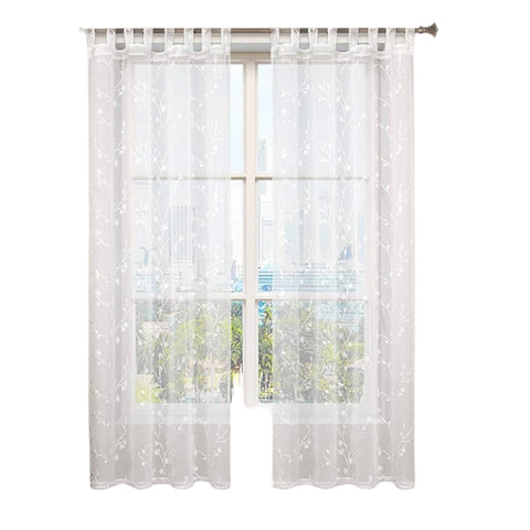 Rootz 2 Piece Curtains Set - Sheer Drapes - Embroidered Window Panels - Privacy & Sun Protection - White - 140x225 cm