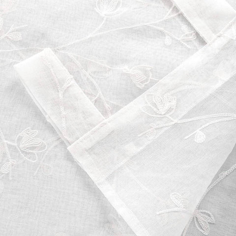 Rootz 2 Piece Set Curtains - Transparent Flower Embroidery Drapes - Linen Optics - Privacy Protection - 140 x 175 cm - White