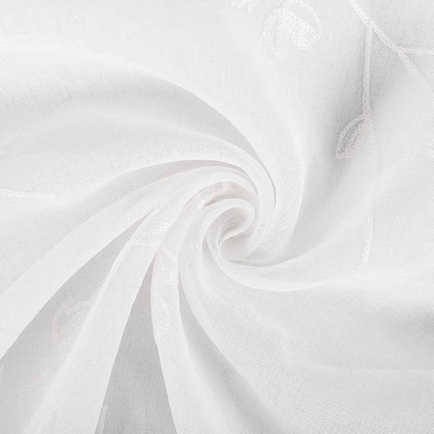 Rootz 2 Piece Set Curtains - Transparent Flower Embroidery Drapes - Linen Optics - Privacy Protection - 140 x 175 cm - White