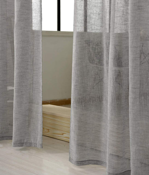 Rootz 2 Piece Set Curtains - Transparent Panels - Grey Drapes - Soft-Flowing Linen Look - 140x245cm