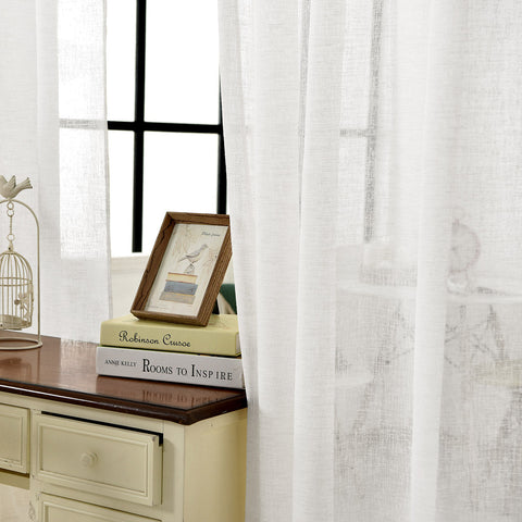 Rootz White Linen Optics Curtains - Sheer Drapes - Transparent Window Coverings - Durable Polyester - 140x245 cm