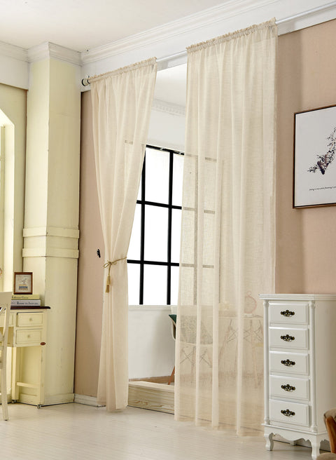 Rootz 2 Set Curtains - Sheer Drapes - Linen Optics - Soft Flowing Fabric - 140x225 cm Brown