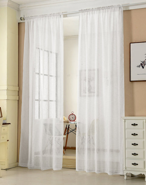Rootz White Linen Optics Curtains - Sheer Drapes - Transparent Window Coverings - Durable Polyester - 140x245 cm