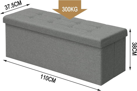 Rootz Upholstered Foldable Storage Bench - Ottoman - Collapsible Footrest - 118L Capacity - Space-Saving - Comfortable Seating - 110cm x 38cm x 37.5cm