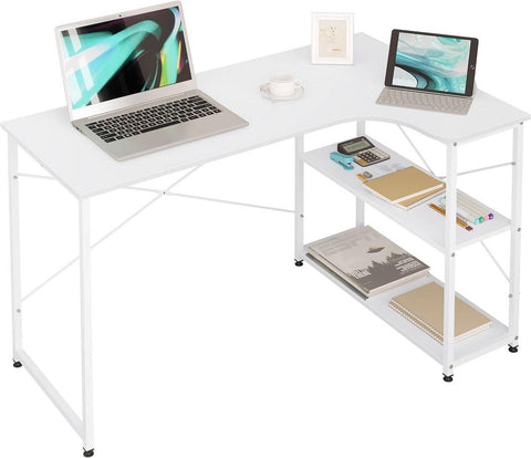 Rootz L-Shaped Corner Desk - Office Desk - Gaming Desk - Expansive Workspace - Ample Storage - Durable Construction - 120cm x 71.5cm x 74cm - White E1 Class Wood