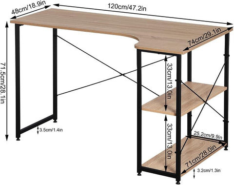 Rootz L-Shaped Corner Desk - Office Desk - Gaming Desk - Ample Workspace - Integrated Storage - Robust Construction - 120cm x 71.5cm x 74cm