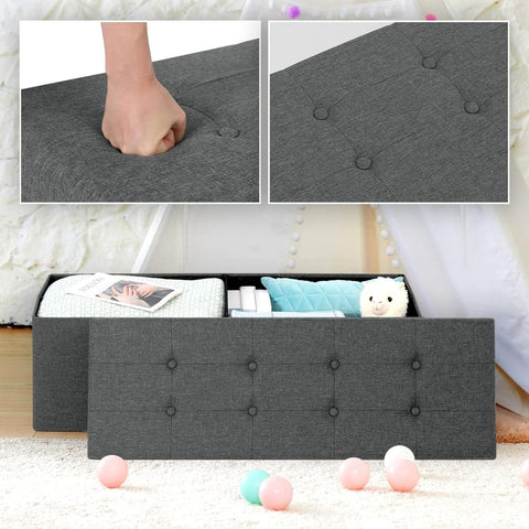 Rootz Upholstered Foldable Storage Bench - Ottoman - Storage Ottoman - High Capacity 118L - Space-Saving Design - Comfortable Seating - 110cm x 38cm x 37.5cm