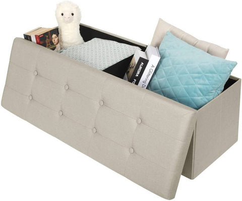 Rootz Upholstered Foldable Storage Bench - Ottoman - Collapsible Footrest - High-Density Foam - Space-Saving - Durable - 110cm x 38cm x 37.5cm