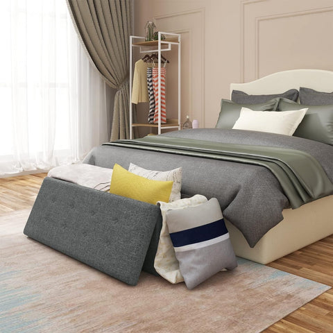 Rootz Gestoffeerde Opvouwbare Opbergbank - Poef - Opbergbank - Hoge capaciteit 118L - Ruimtebesparend ontwerp - Comfortabele zitplaatsen - 110 cm x 38 cm x 37,5 cm