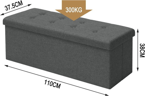 Rootz Gestoffeerde Opvouwbare Opbergbank - Poef - Opbergbank - Hoge capaciteit 118L - Ruimtebesparend ontwerp - Comfortabele zitplaatsen - 110 cm x 38 cm x 37,5 cm