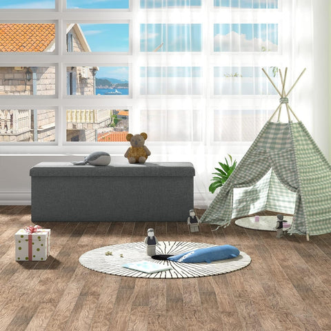 Rootz Gestoffeerde Opvouwbare Opbergbank - Poef - Opbergbank - Hoge capaciteit 118L - Ruimtebesparend ontwerp - Comfortabele zitplaatsen - 110 cm x 38 cm x 37,5 cm