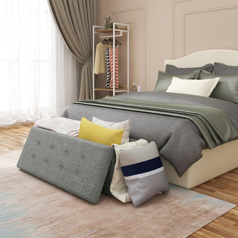 Rootz Gestoffeerde Opvouwbare Opbergbank - Poef - Opvouwbare Voetsteun - 118L Capaciteit - Ruimtebesparend - Comfortabele Zitplaats - 110cm x 38cm x 37.5cm