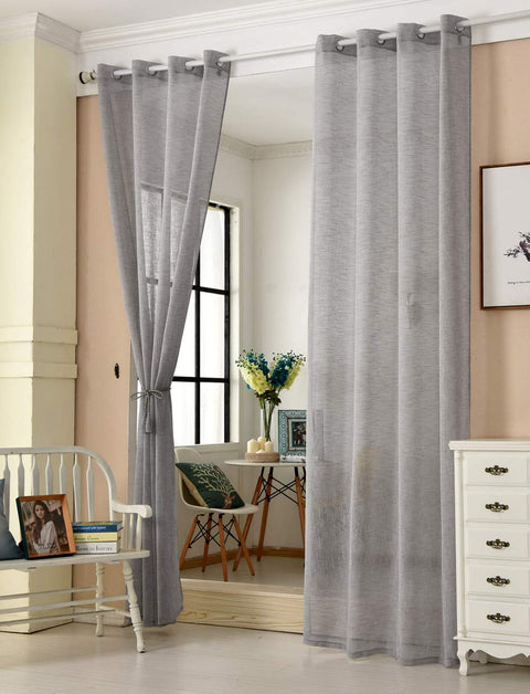 Rootz Transparent Curtain - Sheer Drapes - Linen Look - Sun Protection - Grey, 140x225cm