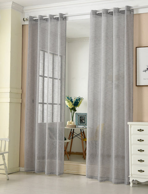 Rootz 2 Set Curtains - Transparent Linen Optic - Grey Panels - Durable & Breathable - 140cm x 225cm
