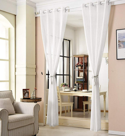 Rootz Set of 2 Transparent Curtains - Linen Optics - White Drapes - Sun Protection - 140x245 cm