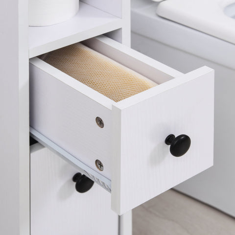 Rootz Bathroom Cabinet - Bathroom Shelf - Chest of Drawers - Mobile Storage - 18x30x68.5 cm - White Chipboard - Easy to Move with 4 Wheels