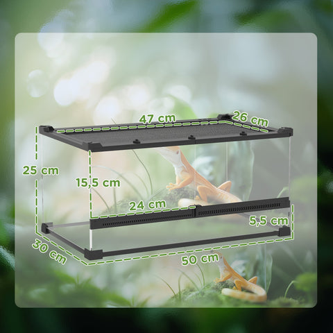 Rootz Glass Terrarium for Reptiles - Vivarium - Waterproof Vivarium - Increased Floor - 50cm x 30cm x 25cm