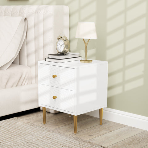 Rootz Rome Bedside Table - Nightstand - Side Table - Elegant Storage - 40 x 35 x 50 cm - White - Steel Legs