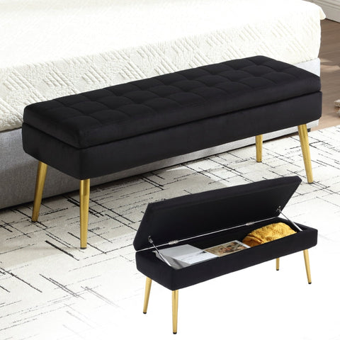 Rootz Modern Storage Bench - Upholstered Velvet Seat - Minimalist Furniture - Ample Storage Space - 111cm x 35cm x 44.5cm