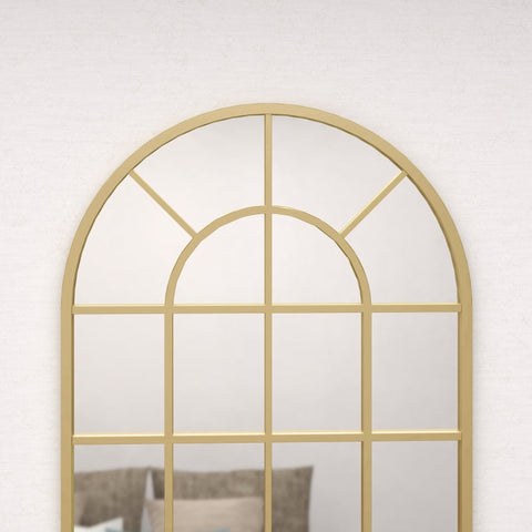 Rootz Gold-Plated Wall Mirror - Decorative Coat Mirror - Arched Window Frame - Visual Enlargement - Shatterproof Glass - 65cm x 2.5cm x 110cm