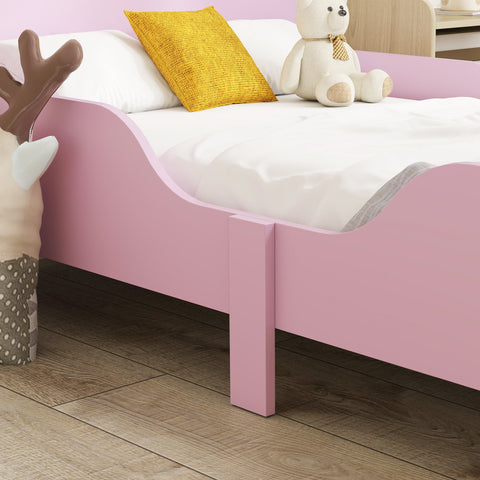 Rootz Pink Children's Bed Frame - Single Bed - Toddler Bed Frame - Protective Grille - MDF & Pine Wood - 143.5cm x 74.2cm x 50cm