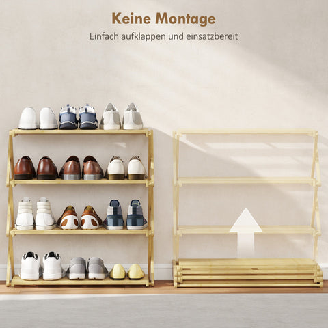 Rootz Bamboo Shoe Rack - 4-Tier Shoe Organizer - Storage Shelf - Entryway Stand - Holds 12 Pairs - No Assembly - 60 x 29 x 67 cm - Brown