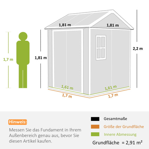 Rootz Garden Shed - Storage House - Outdoor Utility Shelter - Lockable & Waterproof, UV Resistant, Grey, and White 181x181x220cm, With Window & Floor