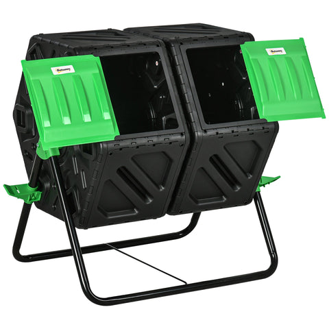 Rootz Garden Composter - Compost Bin - Waste Receptacle - 360° Rotatable - 130L Capacity - 67 x 60 x 77 cm - Black-Green