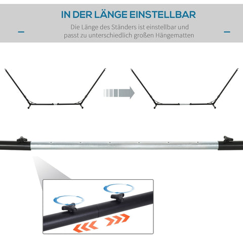 Rootz Adjustable Hammock Frame - Durable Hammock Stand - Weatherproof Metal Frame - Indoor & Outdoor Use - 313-388cm x 109cm x 116cm