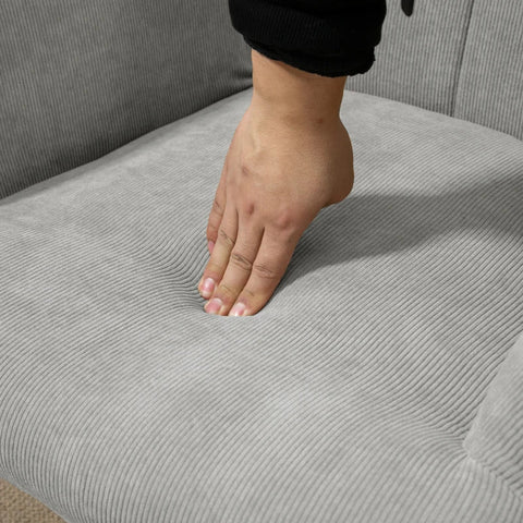 Rootz Accent Chair In Scandi Design - Relaxation Chair With Stool - Wing Chair - Armchair Set - Beech Wood - Cord Look - Gray - 72L x 80W x 101H cm