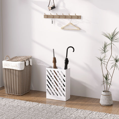 Rootz Umbrella Stand - Drip Tray - Steel Holder - Protects Floors - 28L x 14B x 41H cm - White